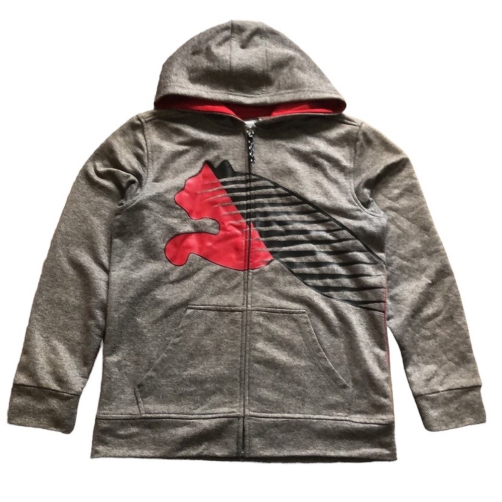 Gray & Red Kids Zip-Up Hoodie Sweater